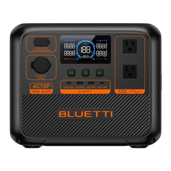 画像1: BLUETTI AC70P 864Wh/1000W ポータブル電源 ブルーティー リン酸鉄 蓄電池 家庭用 ワイヤレス (1)